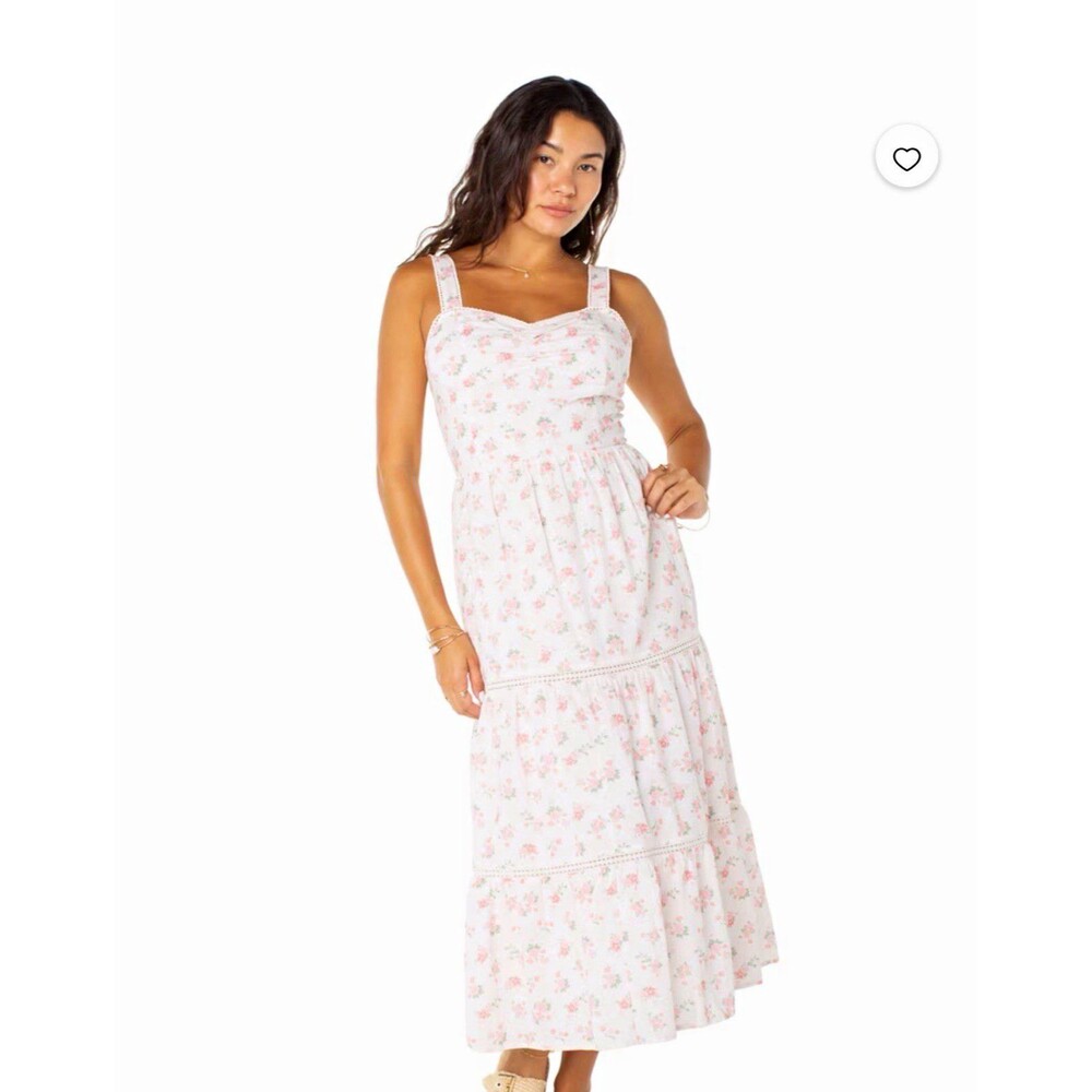 Celebrity Pink Women's XL White Pink Green Floral Smocked Lace Square Neck Midi